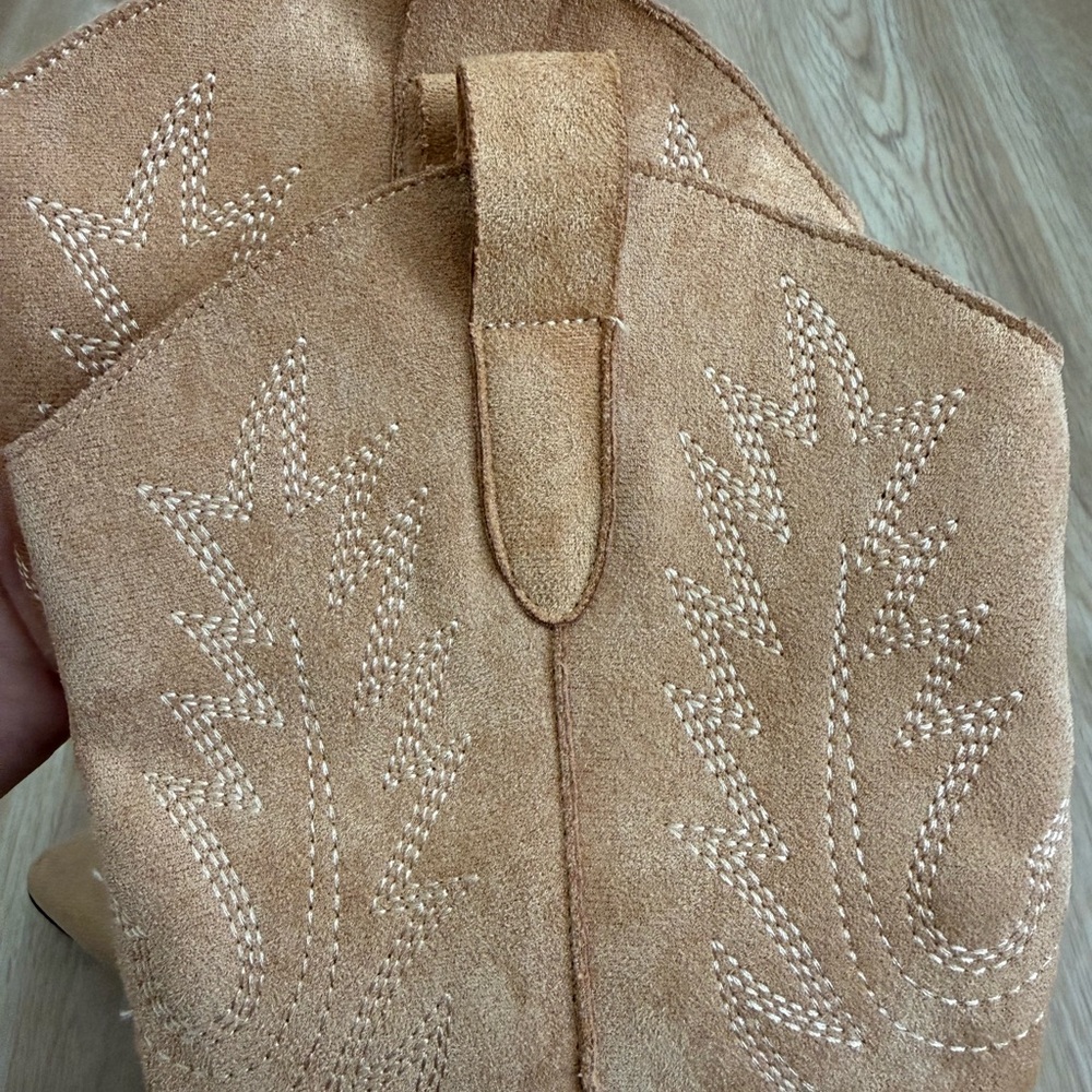 Dark Tan Suede Chunky Heel Women's embroidery Cowgirl Boots - Picture 7 of 10